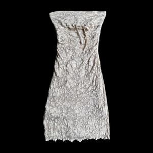 Y2K ethereal cream lace strapless mini dress with bow detail L